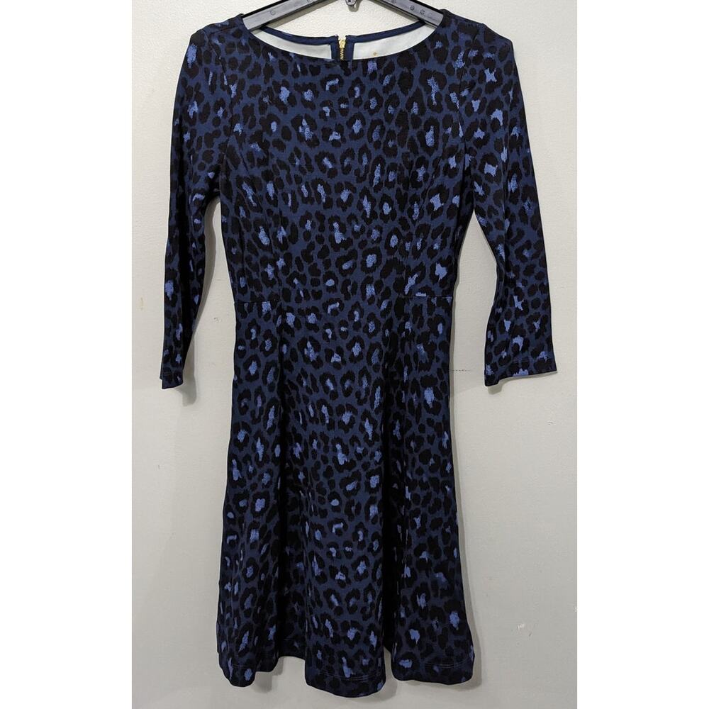 Kate Spade Women's Blue Animal Midi Length Dress with Gold Zipper Size 2